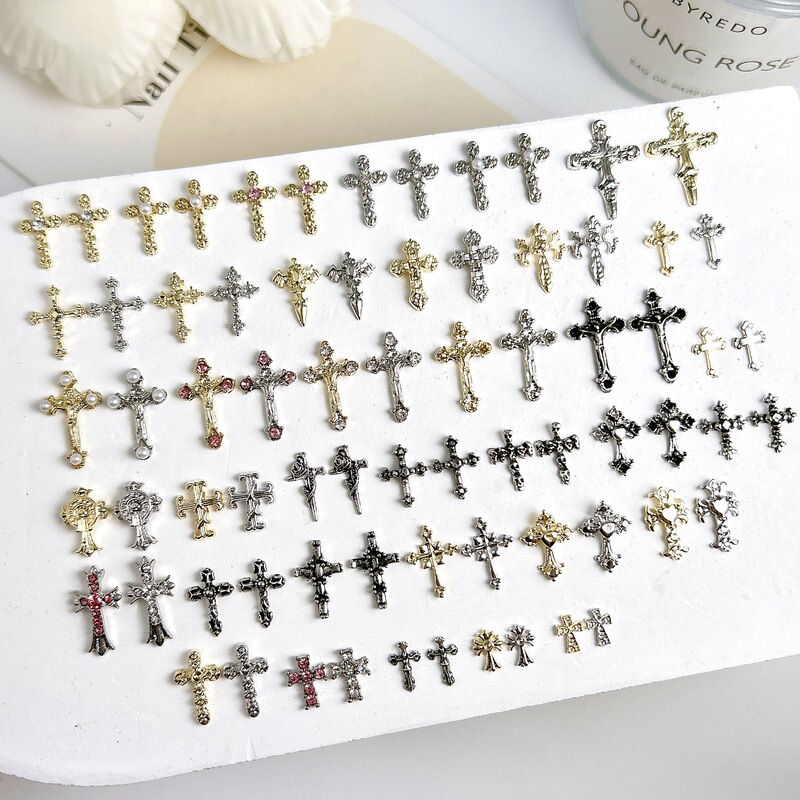 Cross-Border New Product Alloy Nail Art Jewelry Simple Matchinging Gold and White K Cross Nail Decoration Wholesale Cross-Border New Product Alloy Nail Art Jewelry Simple Matchinging Gold and White K Cross Nail Decoration Wholesale