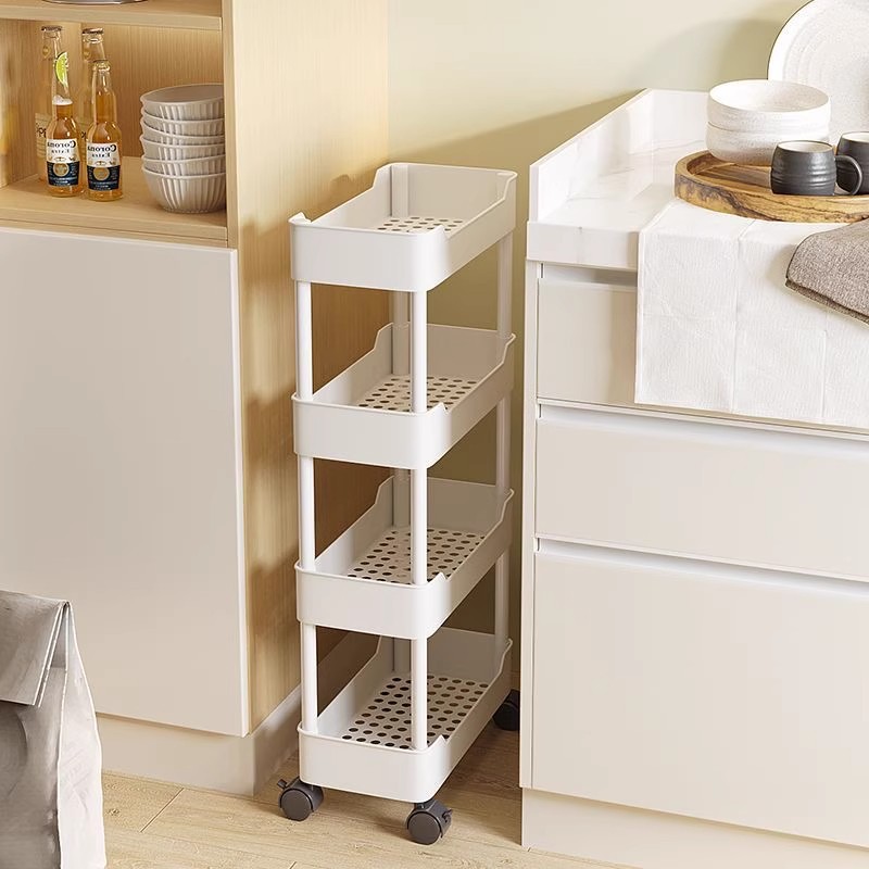 Kitchen Gap Storage Rack, Floor-Standing Ultra-Narrow Refrigerator Side Storage Rack with Wheels, Household Bathroom Sundries Trolley