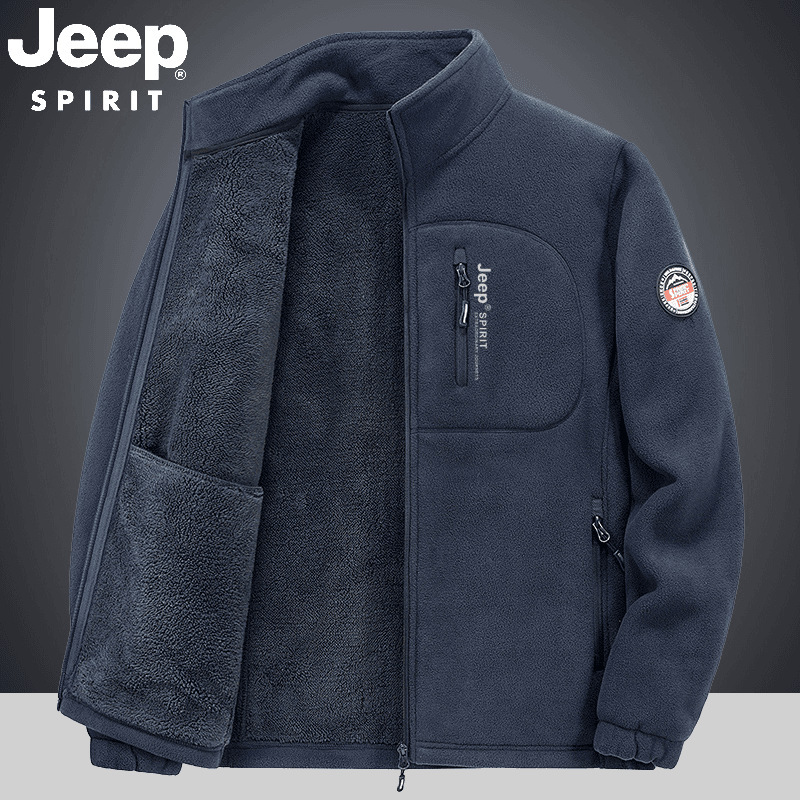 Autumn and Winter New Men's Outwears Fleece-Lined Thickeneded Fleece Cardigan Sweatshirt for Young and Middle-Aged Men Outdoor Polar Fleece Jacket