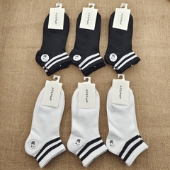 夏季男士女士短筒網眼雙槓運動襪批發黑色白色雙槓學院風棉襪