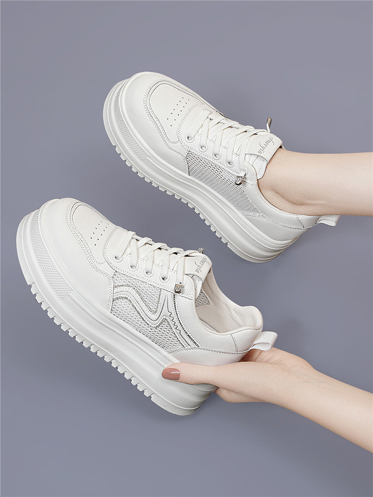 Giày sneaker nữ đế dày bánh xốp trắng phong cách mới xuân hè, đế mềm thoáng khí — 6077 Trắng, 6077 Bạch quả chi tiết 15