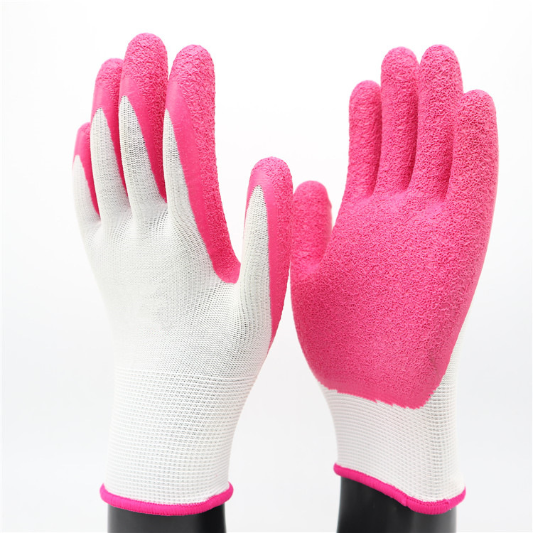 13针涤纶尼龙掌浸乳胶起皱浸胶花园劳保手套防滑手套
