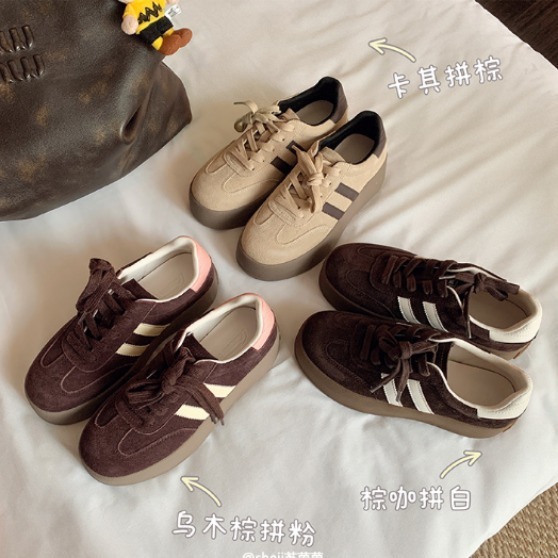 【同型グレープママ】メイラード風～レトロな本革配色厚底カジュアルスポーツドイツ訓練靴レディーススニーカー|undefined