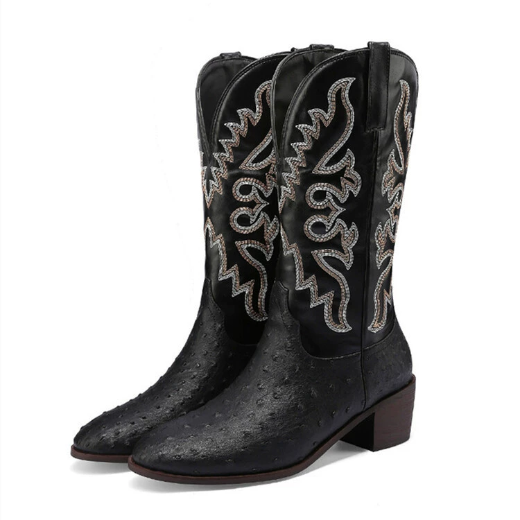 Universal denim retro high boots, Amazon, with embroidery