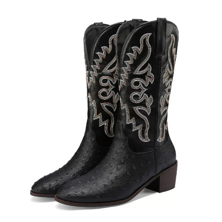Universal denim retro high boots, Amazon, with embroidery