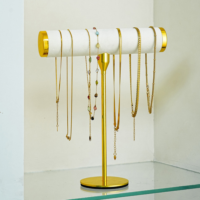 新款米白绒面金属珠宝展示架放项链手镯手链的首饰陈列展示架批发|undefined