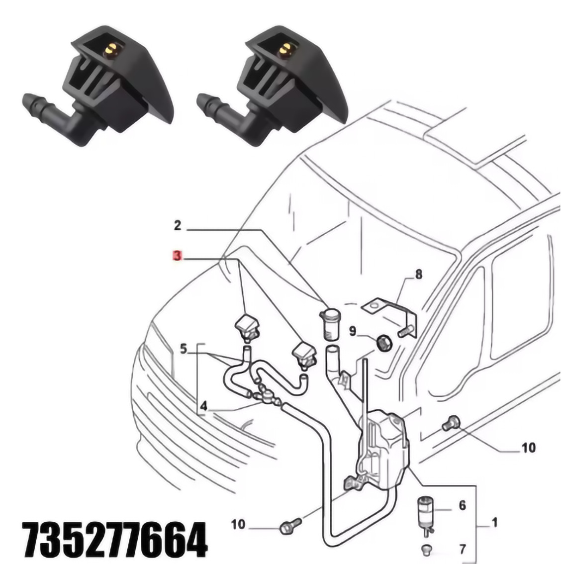 735277664 Is Suitable for Fiat Car Wiper Nozzle Spray Head Windshield Water Spray Nozzle