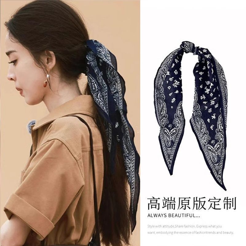 Nazha's Same Style Blue Cashew Flower Hair Scarf Headband Women's Retro Neck Accessories Headscarf Braided Hair Ribbon Hair Accessories