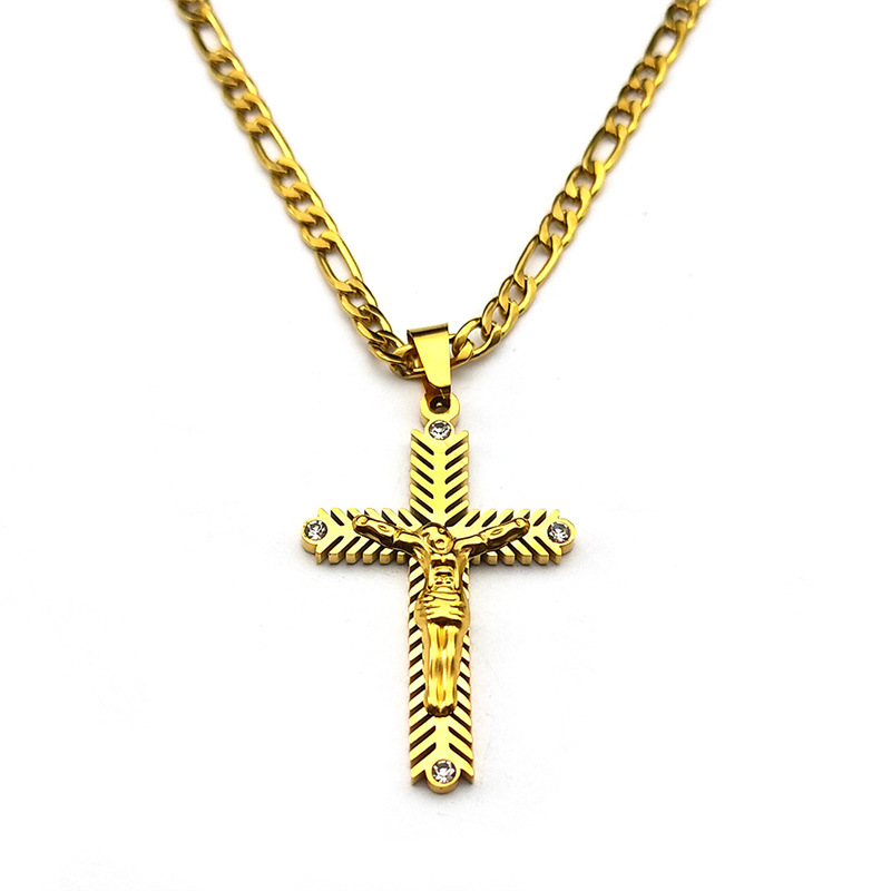 IG Style Simple Style Human Cross 304 Stainless Steel Inlay Zircon Unisex Pendant Necklace display picture 8