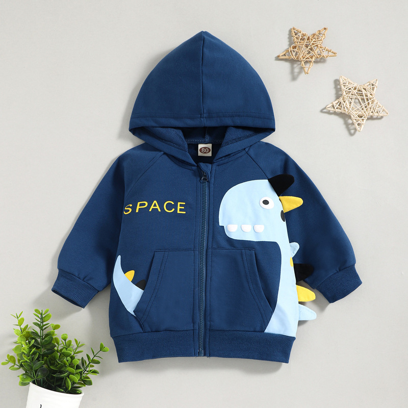 Children's Clothing for Boys and Girls, Spring and Autumn, Dinosaur Print, Short Breathable Zipper Jacket, Fashionable and Versatile