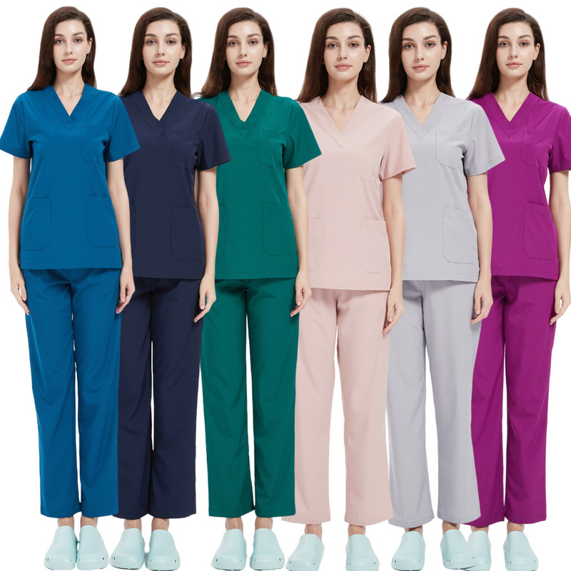 Amazon European and American Elastic New Product Doctor Nurse Work Uniform Hand Washing Clothes Surgical Clothes Surgical Clothes V Neck Suit
