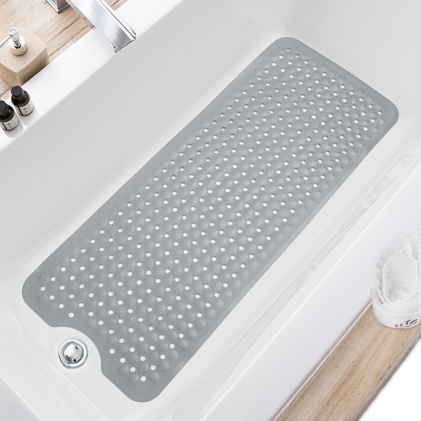 Bath Mat Non-slip Long Shower Mat with Drain Hole Suction Cup Bathroom Mat Internal Shower Mat Non-slip Bath Mat Bath Mat