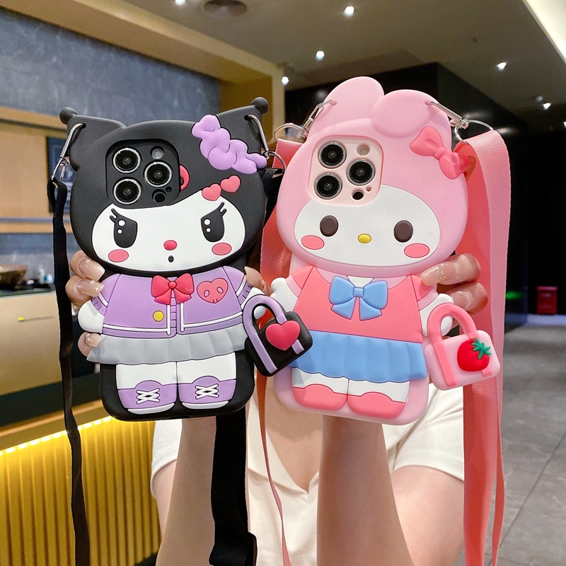 跨境适用三星S25Plus手机壳S24库洛米A07卡通片材A17美乐蒂斜跨绳