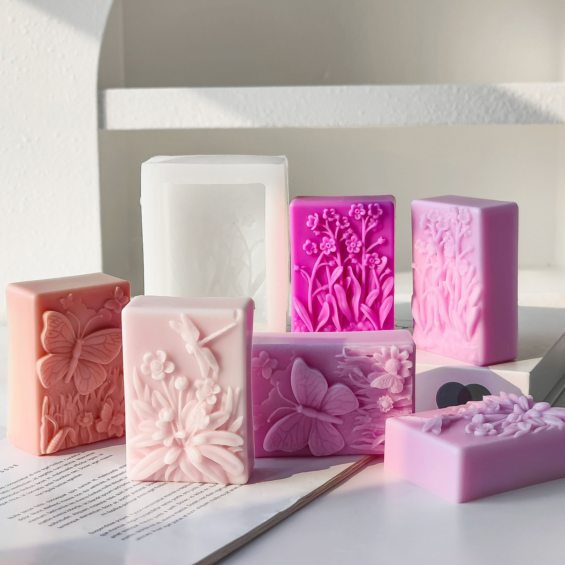 Cuadrado jabón hecho a mano molde de silicona DIY aromaterapia vela yeso coche-montado Incienso Piedra jabón hecho a mano herramienta abrasiva