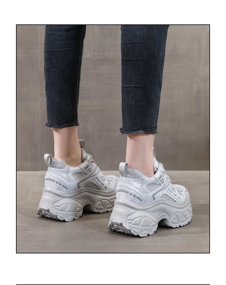 Giày sneaker nữ chunky đế dày lưới thoáng khí tăng chiều cao — Màu trắng chi tiết 16