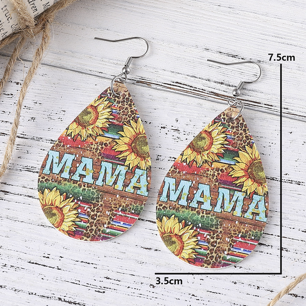 Mama Simple Style Water Droplets Pu Leather Patchwork Mother's Day Women's Drop Earrings display picture 2
