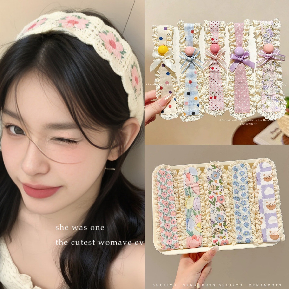 Polka Dot Floral Velcro Hair Band for Women, Sweet and Non-Damaging Hair Clip for Children, French Country Style Hairband