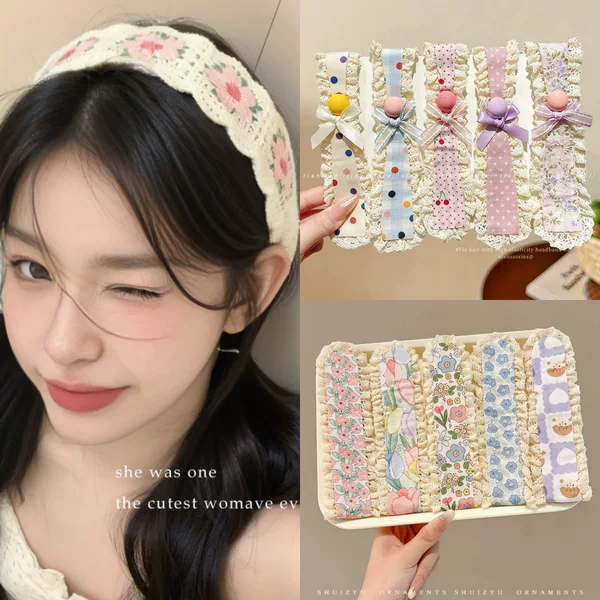 Polka Dot Floral Velcro Hair Band for Women, Sweet and Non-Damaging Hair Clip for Children, French Country Style Hairband