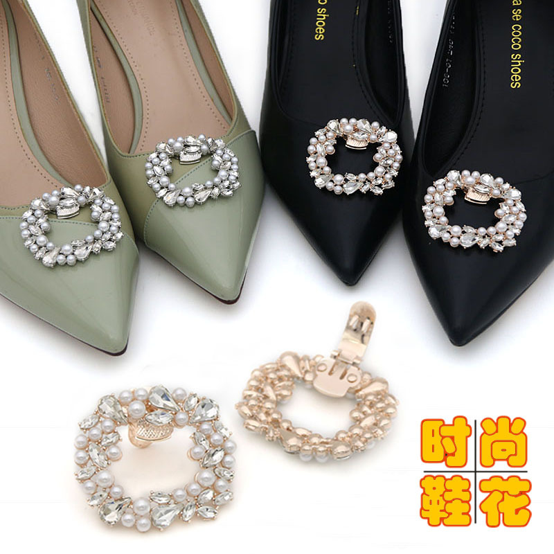 国境を越えたハイヒールアクセサリー、正方形のパールシューフラワー、取り外し可能なシューバックル、ラインストーン、ブライダルシューズ、革靴の装飾品卸売