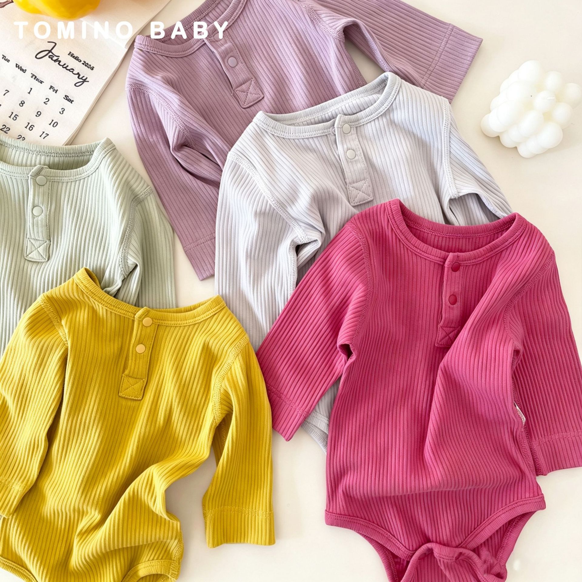 2026 Autumn Dopamine Baby Romper Long Sleeve Unisex Baby Jumpsuit Crawling Outfit Solid Color Ribbed Romper