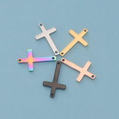 Cross-border Bestselling Double Hole Cross Pendant Mirror Polished Stainless Steel DIY Accessory Pendant 11*18mm
