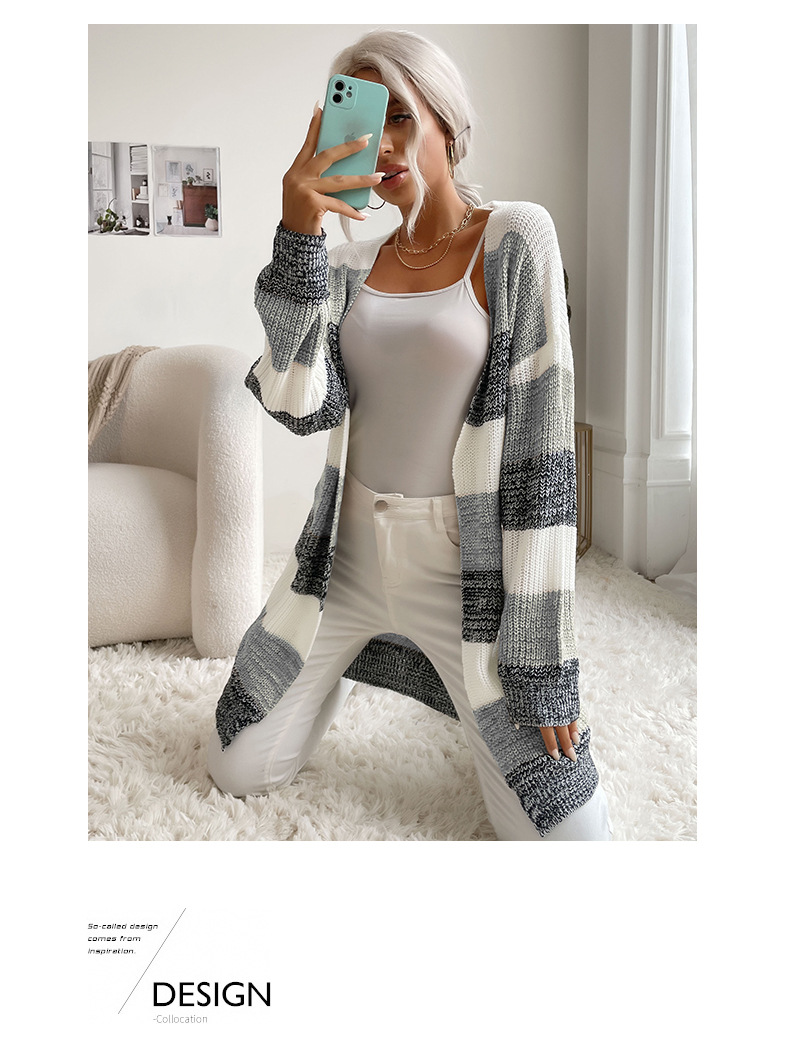 Long Unbuttoned Color-Block Sweater Coat NSYYF89340