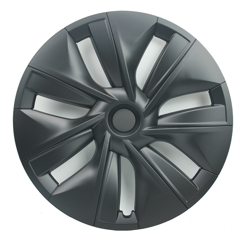 Wheel Hub Cap: Tesla Hub cover - 19y-old-edged-matte-black-single-wheel-hub-cap-right-note-logo-color