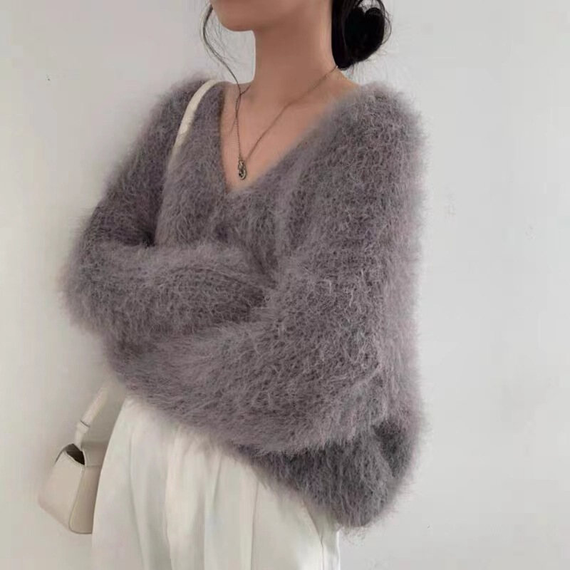 2025韩版宽松百搭秋冬开衫慵懒风领单排扣针织衫毛衣挂脖上衣|undefined