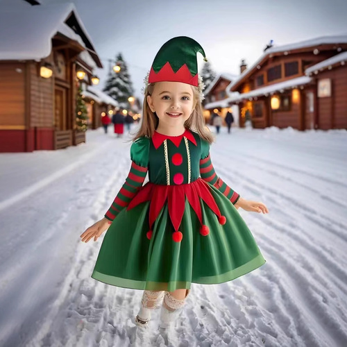 European and American Christmas elves children's clothing Santa Claus little helper Christmas elves dress girls set
