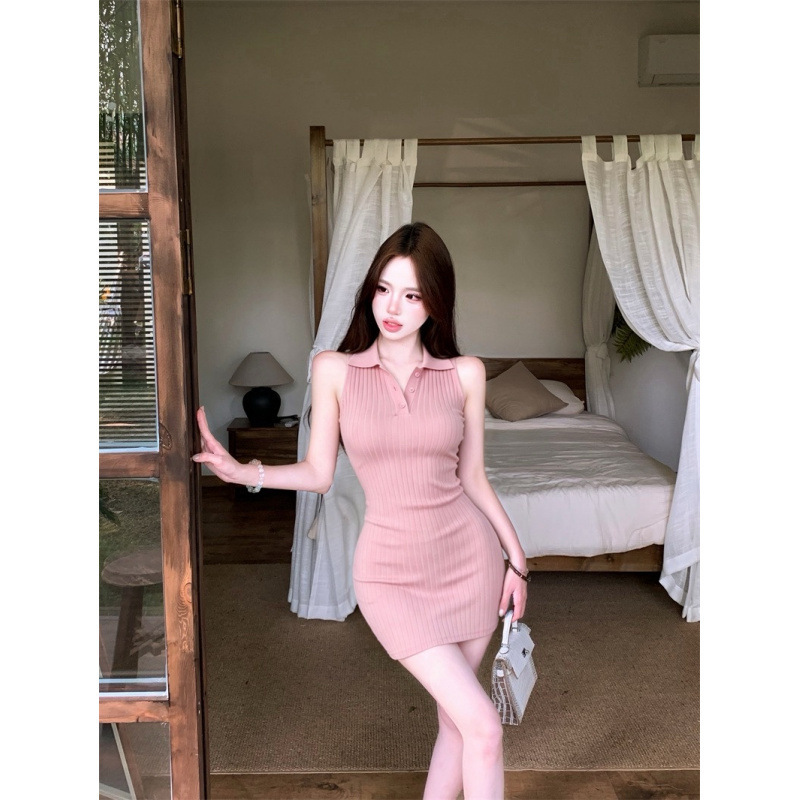 Xinkeda Strawberry Gummy Pink Collared Sleeveless Tank Dress for Women, Spring/Summer Bodycon Mini Dress Xinkeda Strawberry Gummy Pink Collared Sleeveless Tank Dress for Women, Spring/Summer Bodycon Mini Dress
