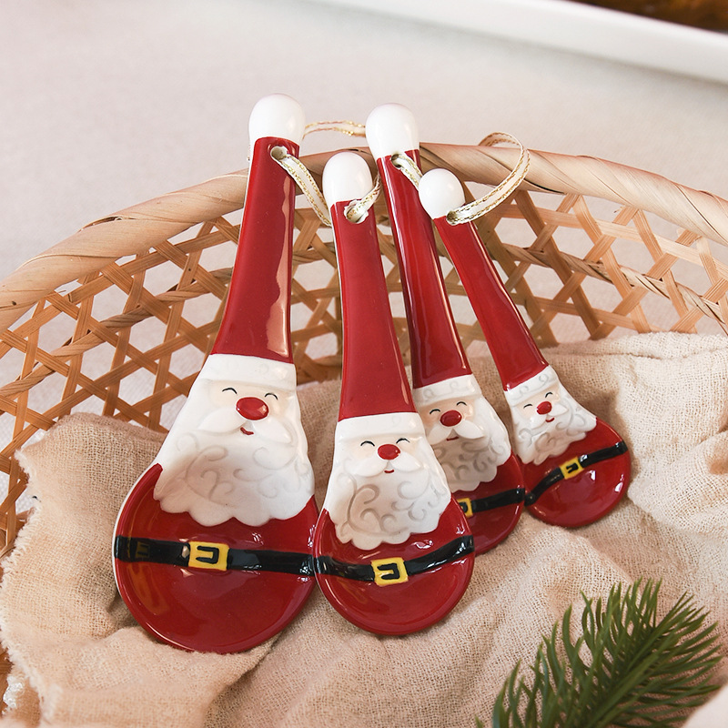 Cosura nórdica Santa Claus cucharas de medición de cerámica cucharas de medición cucharas de sal cucharas de medición