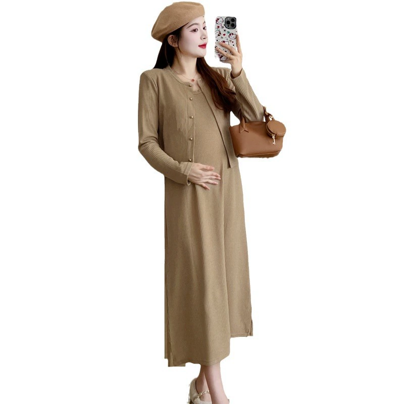 Autumn skirt for pregnant, knitted vest, sleevless dress, cardigan, set, internet celebrity
