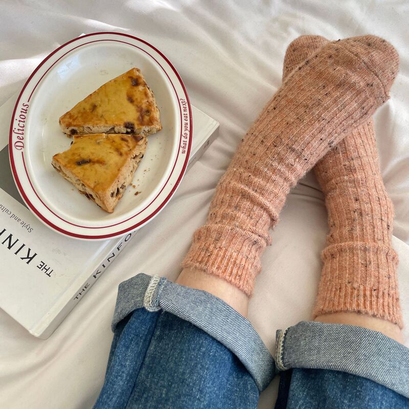 Dot yarn alpaca velvet socks women's mid-calf length socks I autumn and winter thickened fleece-lined warm pile of wool stockings ins fashion