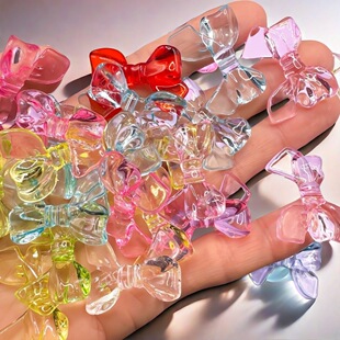 Acrylic Color Transparent Ribbon Knot 34x 24mm Transparent Bow DIY Beaded Keychain Accessories