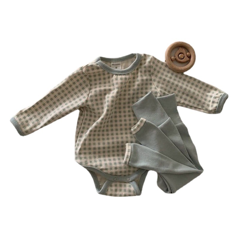 Bebé desgaste del hogar traje de primavera estilo coreano ropa para niños bebé Plaid home set niños y niñas bebé primavera ropa traje de casa