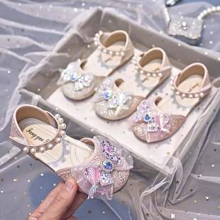 Girls Sandals Soft Sole Summer 2025 New Children's Bow Big Children Baotou Little Girls Crystal Princess Shoes