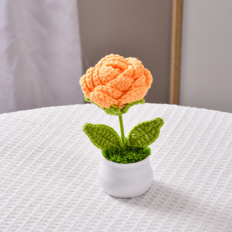 完成品卒業シーズンバラ鉢植え毛糸手編みプレゼント|undefined