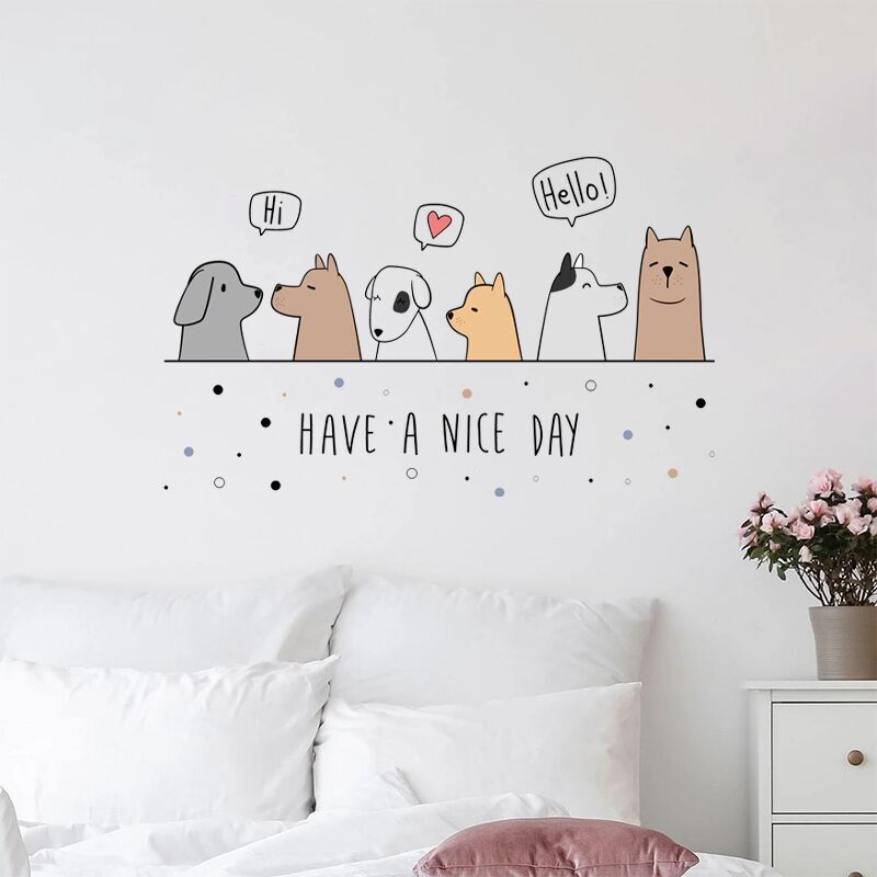 New AD3176 Six Cute Puppy Wall Stickers Children's Room Bedroom Living Room Home Wall Decoration Stickers Self-adhesive