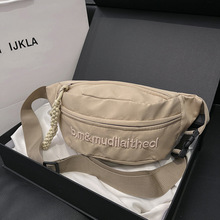 街头潮流纯色胸包2024春夏新款时尚休闲腰包男女情侣字母斜挎包潮