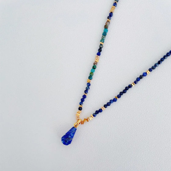 Natural Lapis Lapis Necklace Turquoise Square Sugar Silver Collarbone New Chinese Style Multi-use Light Luxury Niche Women's Pendant