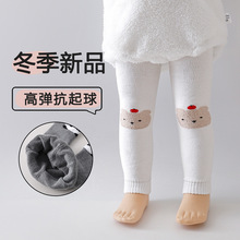 女童连裤袜宝宝儿童白色打底裤婴儿秋冬款加厚加绒外穿毛圈连体袜