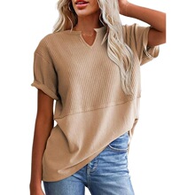 N 59307 V Neck Waist Tie Patchwork Shirt �WԺ�L�r�� �羳
