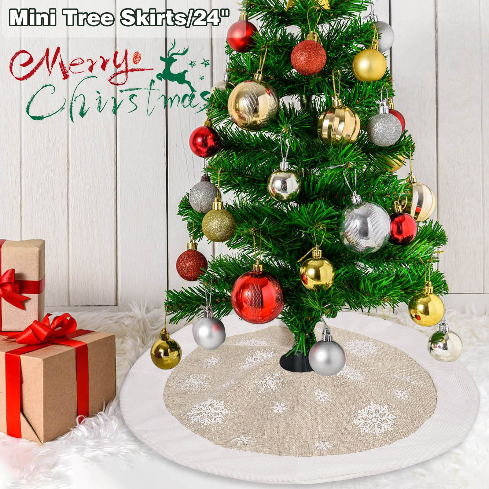 Navidad transfronteriza creativa copo de nieve borde de peluche falda de árbol de Navidad decoración de atmósfera de vacaciones delantal de Navidad marrón