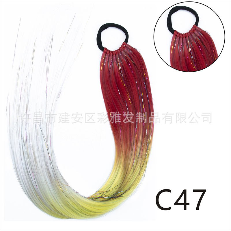 Comercio exterior transfronterizo láser de fibra química colorida cola de caballo 24 pulgadas trenzada de nueve hebras extensión de cabello cola de caballo simple y rápida