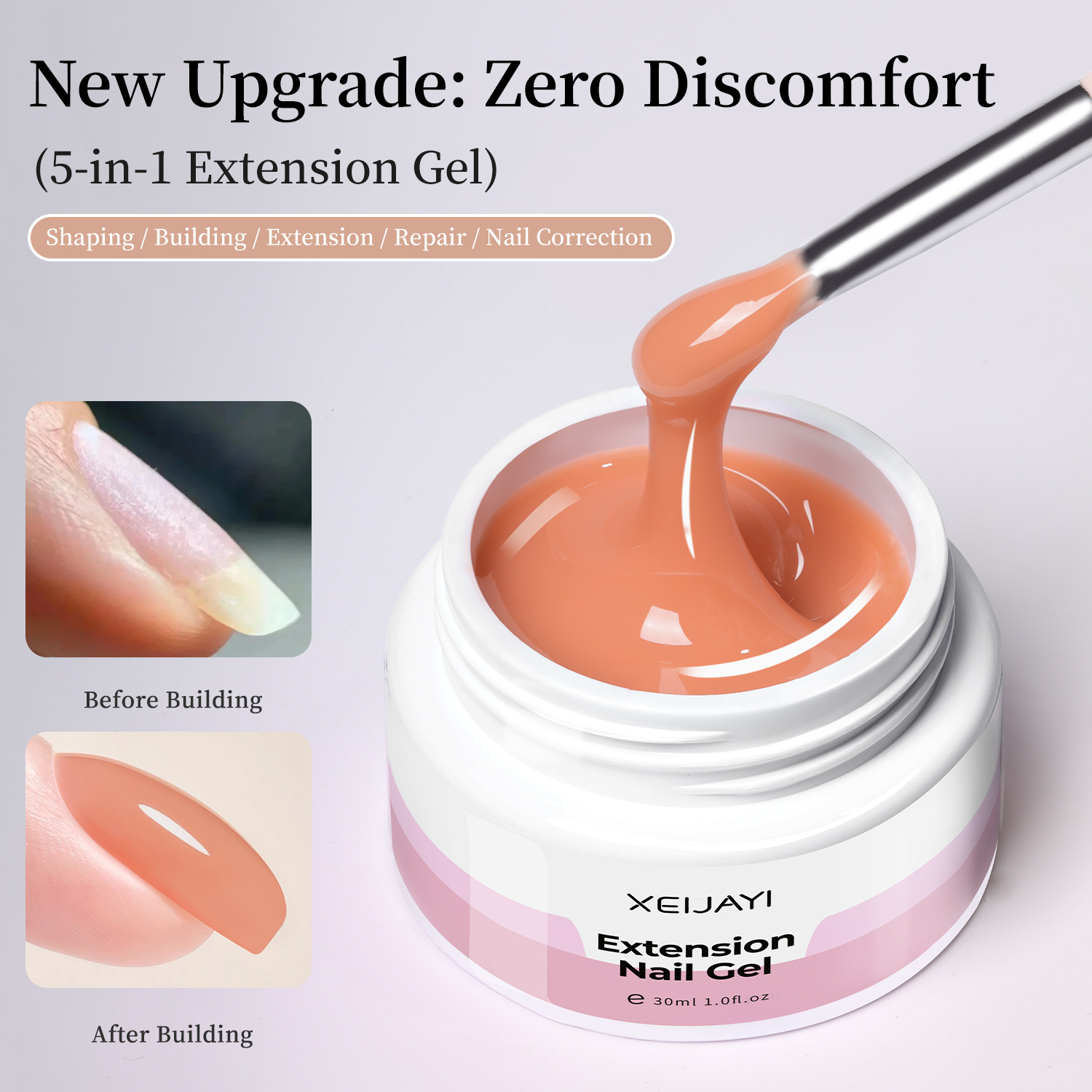 2025 nueva construcción de plástico de cristal de color albaricoque claro extensión de pegamento de nail duradero pegamento de manicura