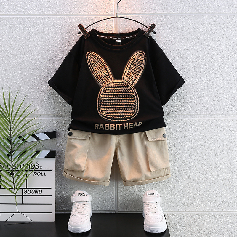 7424 Traje de verano para niños Ropa coreana de manga corta 2025 Nueva camiseta delgada de verano para niños de dos piezas Verano 5