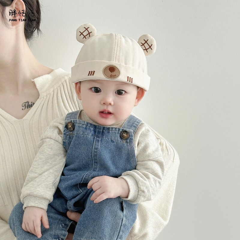 Sombrero para bebés primavera y otoño estilo coreano lindo oso algodón sombrero de primavera delgado bebé sombrero de piel de melón universal
