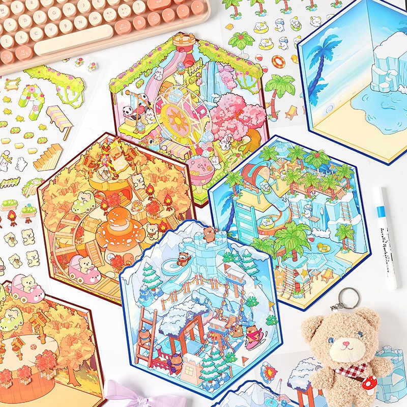 Pegatinas de paisajismo 3D agrandadas creativas Pegatinas de apilamiento de almacenamiento tridimensional