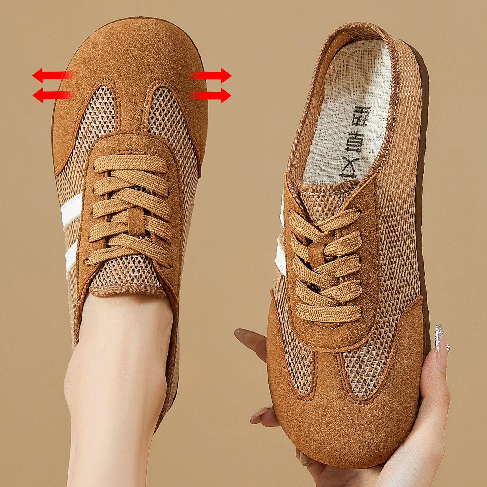 Medios zapatillas de verano para mujeres nuevas sandalias de un pie ancho transfronterizas temu zapatillas de bolso de tamaño grande zapatillas de malla transpirables image 7