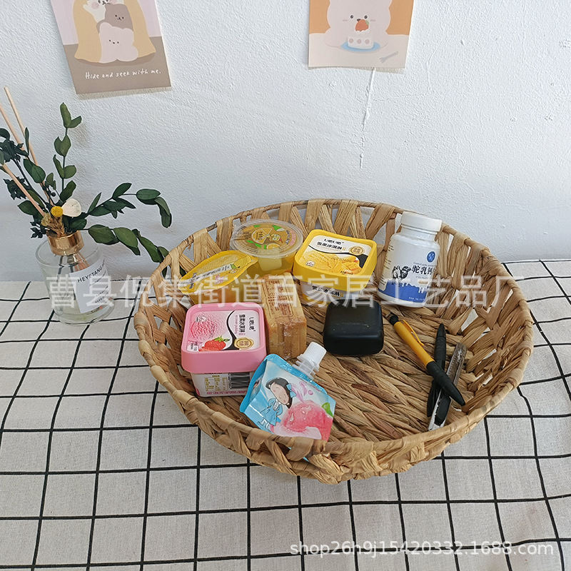 Cesta de almacenamiento de paja de ratán tejido de escritorio mesa de té sundries Hulu hierba juguete clave cesta cosméticos caja de almacenamiento